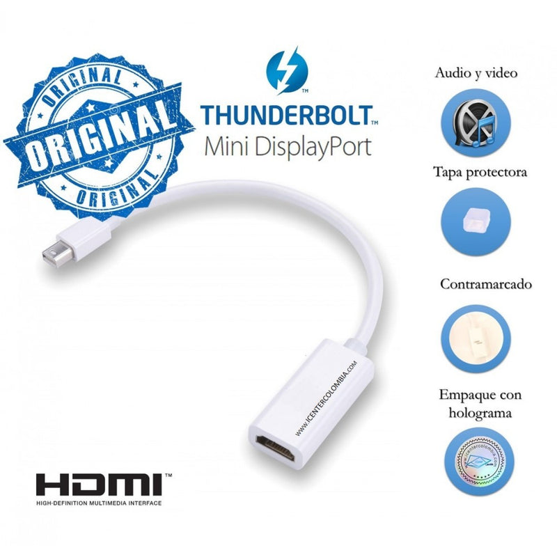 Adaptador Macbook Mini Display - Thunderbolt A Tv Hdmi 4K Ultra HD