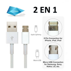 Cable USB  2 en 1 Android iPhone Micro usb Lightning