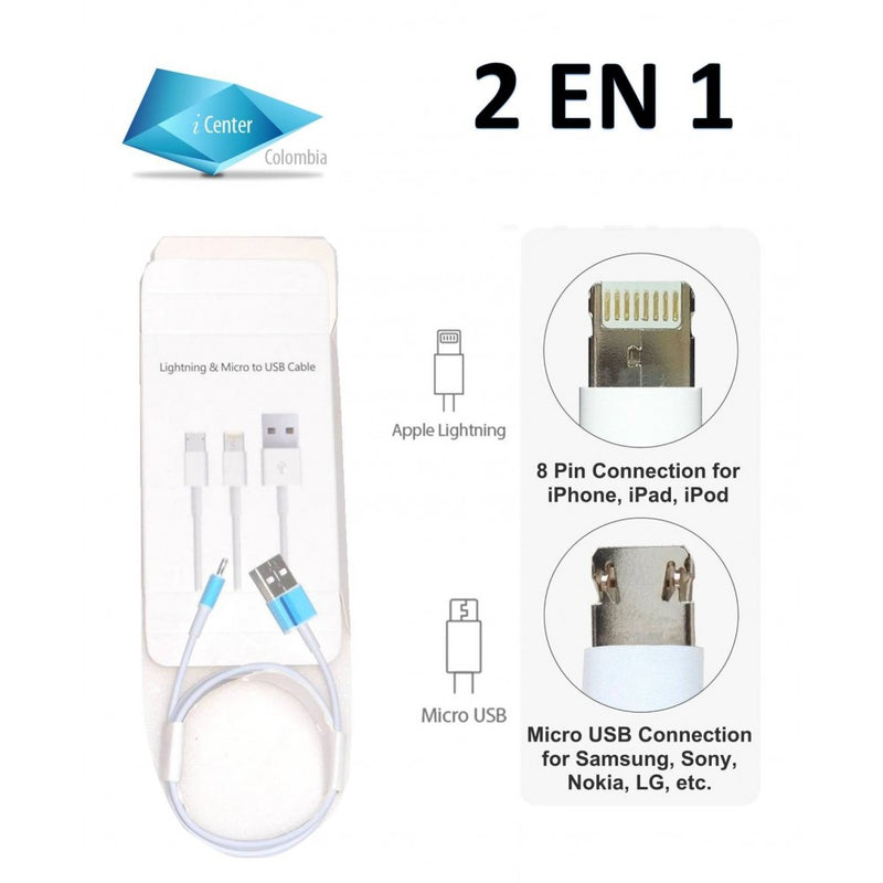 Cable USB  2 en 1 Android iPhone Micro usb Lightning