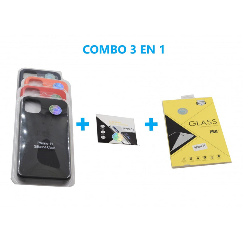 Combo 3 En 1 iPhone 11  Carcasa + Vidrio + Protector Lente