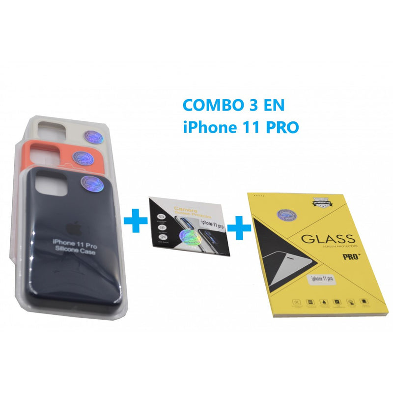 Combo 3 En 1 iPhone 11 Pro Carcasa + Vidrio + Protect Lentes