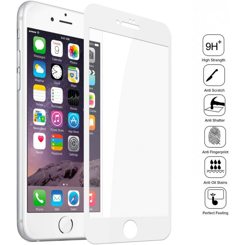 Vidrio Templado iPhone 7 - 8 - SE2020  Pantalla 9d Borde Blanco